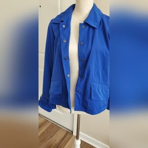 Chico’s Size 1 Bright Royal Blue Button Up Jacket Coat Cuffed Sleeve